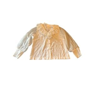 Vintage Lee Mar Pageant White Lace Ruffle Collar Blouse Sheer Sleeves Large